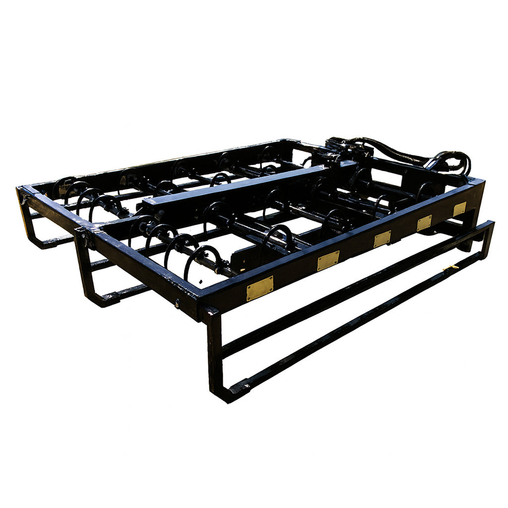 Top Dog Attachments 10-Pack Bale Accumulator Grapple showing front angle heavy-duty frame and bale pockets