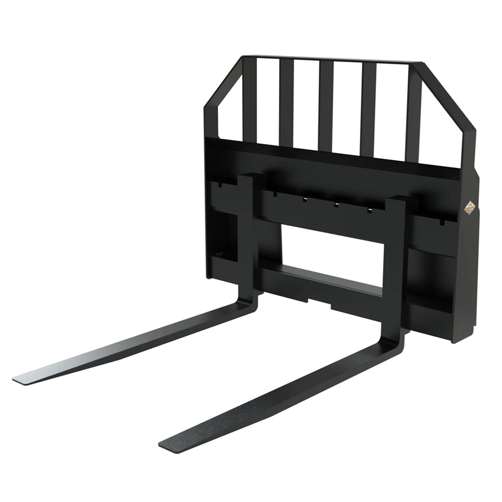 Top Dog heavy-duty pallet fork attachment for skid steers and tractors with high-visibility frame and forged steel tines, made in USA