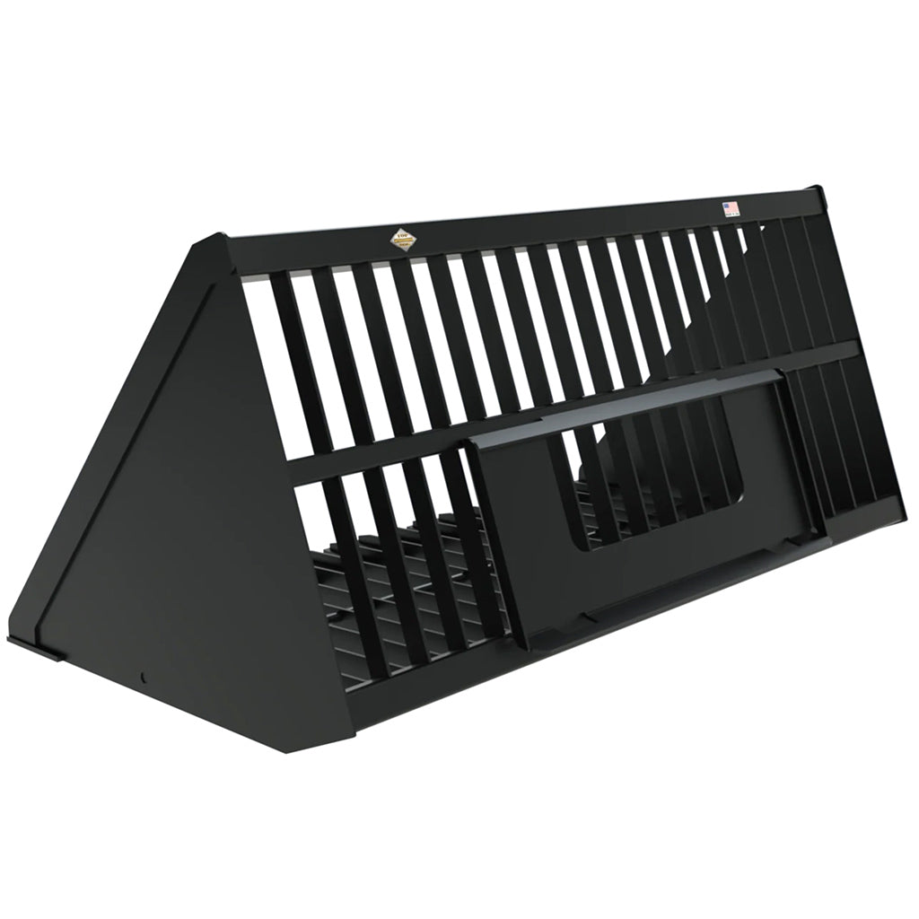 90 inch Top Dog heavy-duty firewood bucket attachment for skid steer with 3 7/8 inch tine spacing