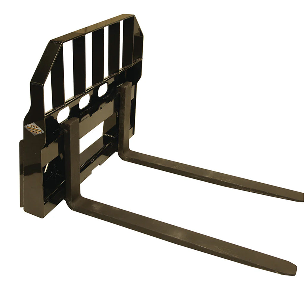 Close-up view of the Top Dog heavy-duty pallet fork frame showing reinforced slider bar and durable construction