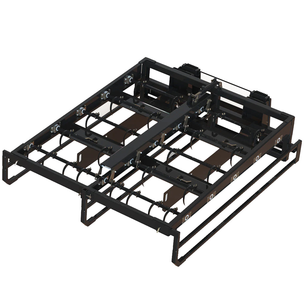 Top Dog Bale Accumulator Grapple in field lifting ten square hay bales behind skid-steer